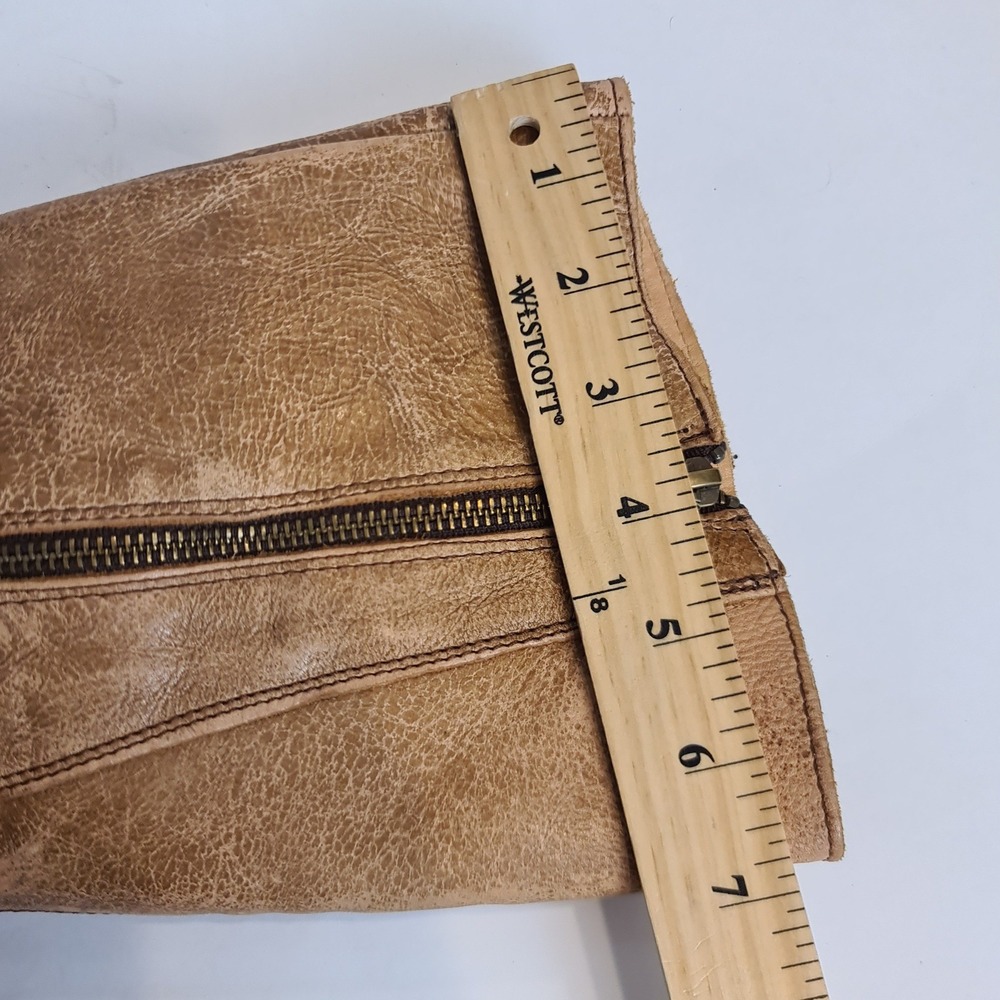 Bed Stu Cobbler Tan Leather Knee High Tall Moto Riding Boots 10 Distressed Zip - Picture 11 of 16